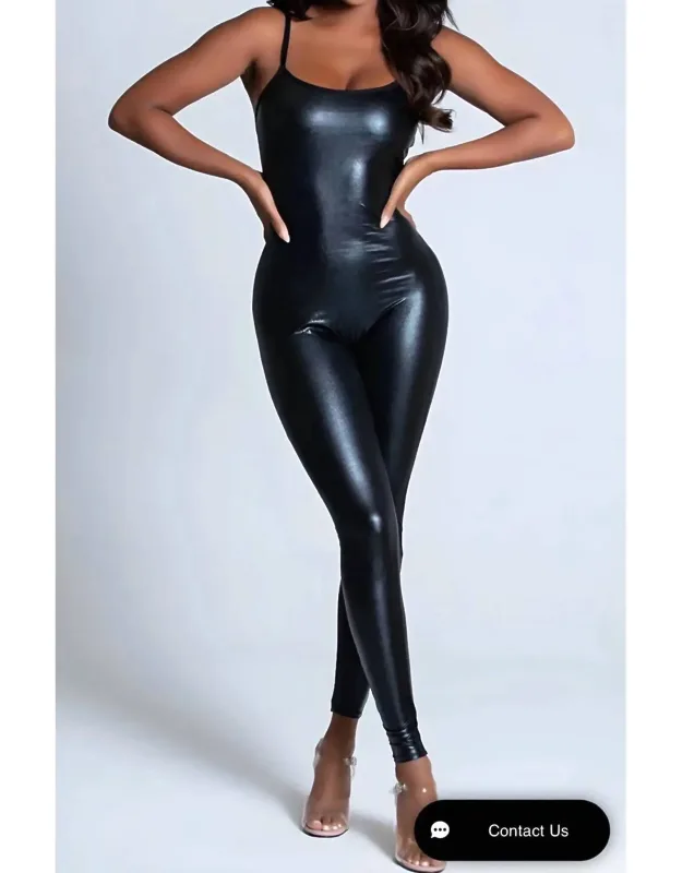 Spaghetti Strap Leather Jumpsuit