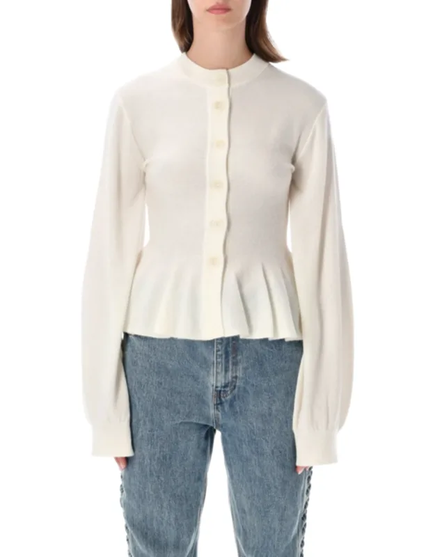 Sculptured Peplum Flared Knit Cardigan