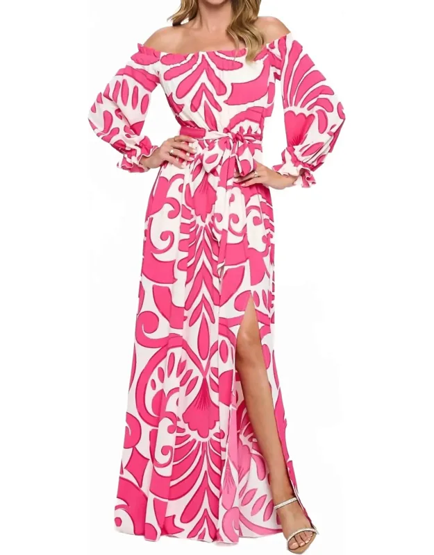 Printed Off Shoulder Maxi Dress