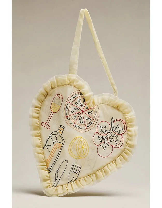 Mesh Floral Ruffle Tote Bag