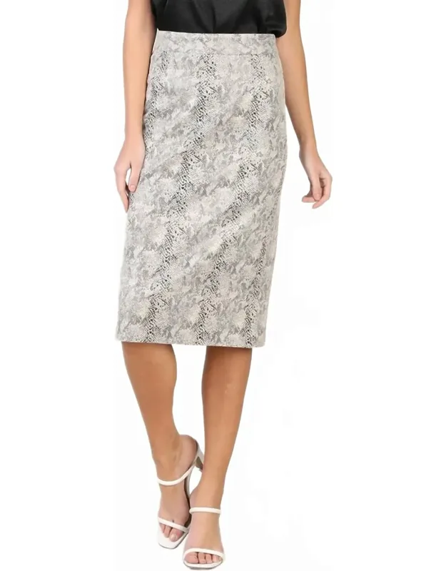 Faux Leather Reptile Print Midi Skirt