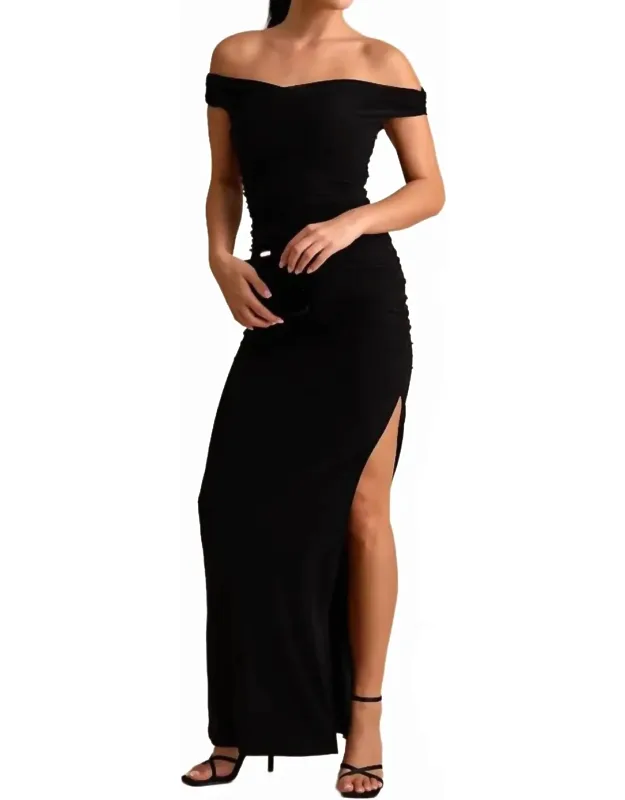 Scotia Mesh Ruched Off-the-shoulder Maxi Dress