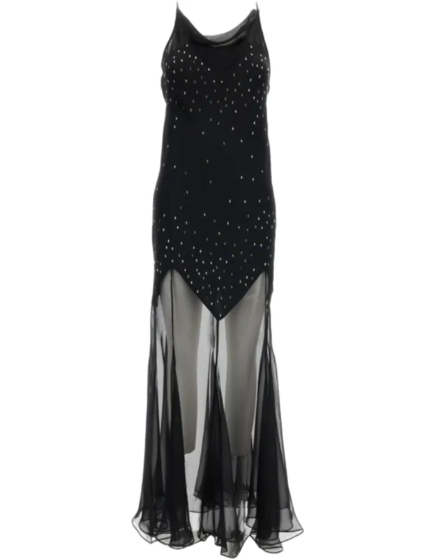 Rhinestone-embellished Semi-sheer Long Dress
