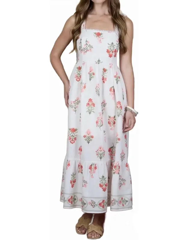 Floral Bouquet Pattern Sleeveless Midi Dress