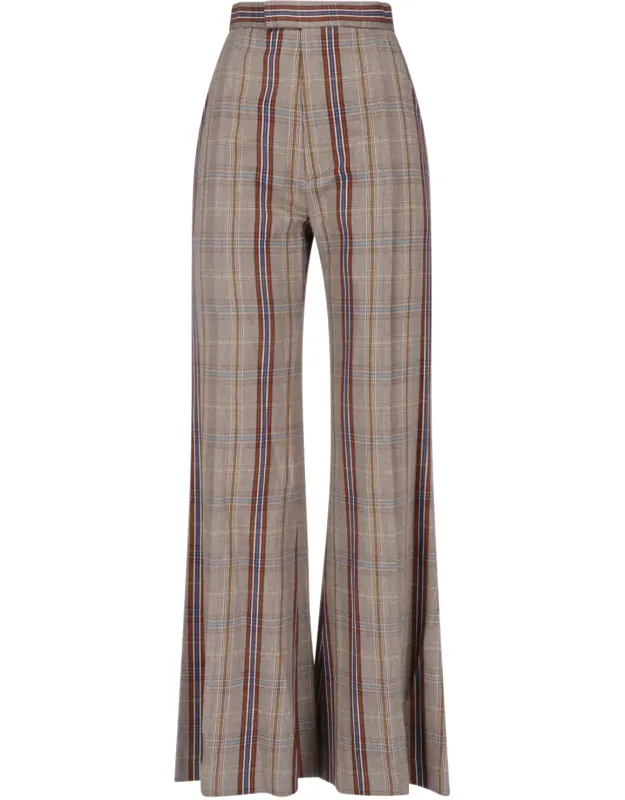 Check Wide-leg Viscose Formal Pants