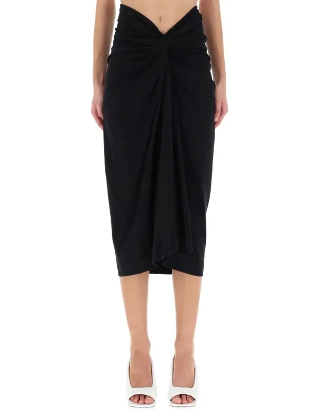 Draped Twisted Knot Cotton Midi Skirt