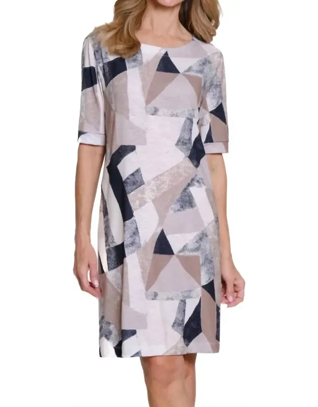 Printed Slub Knit A-line Dress
