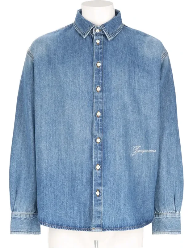 Relaxed Fit Embroidered Logo Cotton Denim Shirt