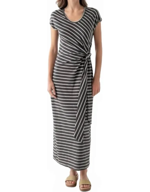 Striped Short Sleeve Wrap Midi Dress