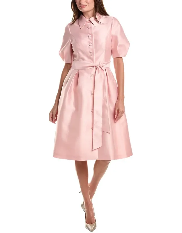 Pique Faille Puff Sleeve Shirtdress