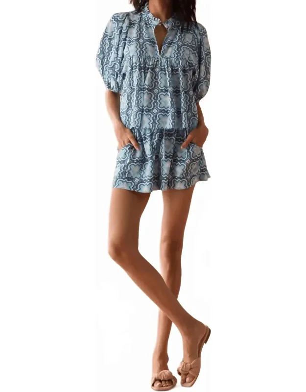 Asha Shorts In Leena Santorini With Elasticized Waistband And Pockets