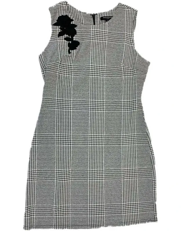 Embroidered Applique Houndstooth Sheath Dress