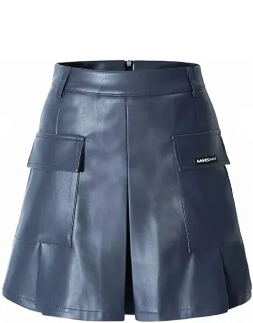 Cargo Pocket Pleated Leather Golf Skirt