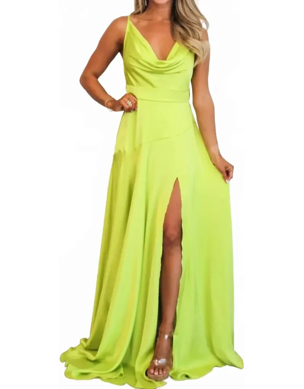 Cowl Neck Satin Maxi Dress