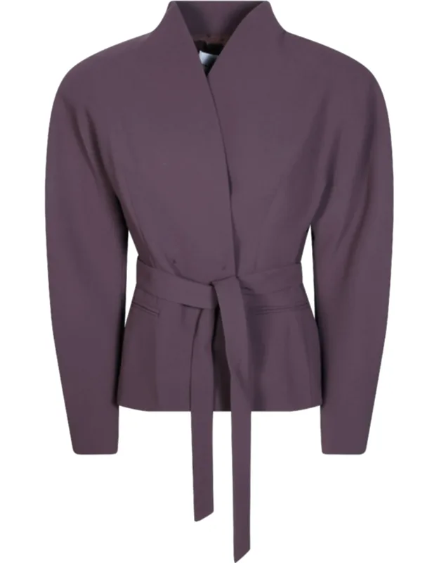 Rounded Shoulder Belted Blazer