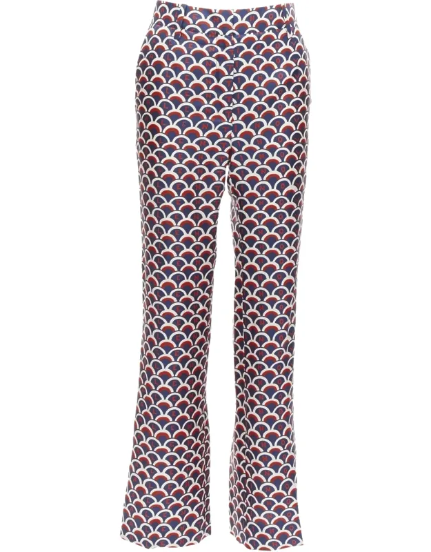 Silk Scallop Print Logo Print Flared Pants