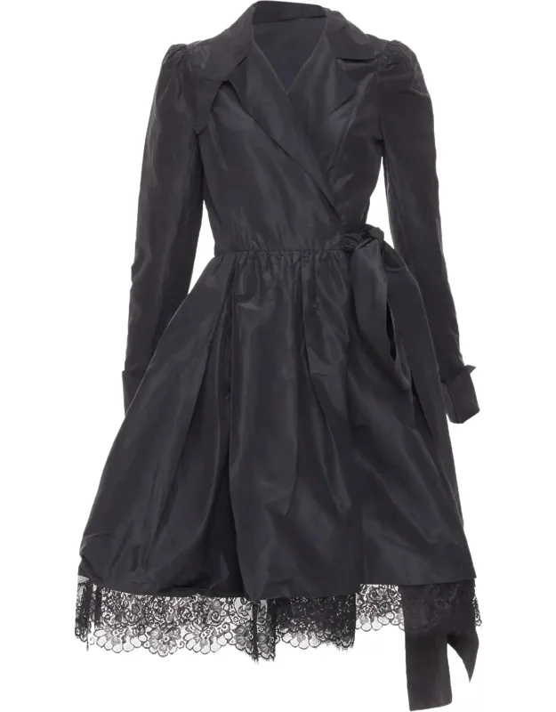 Scalloped Lace Hem Silk Taffeta Wrap Dress