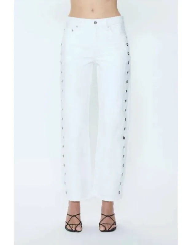 Lexi Mid Rise Bowed Straight Jean With Grommet Details And Zip Closure
