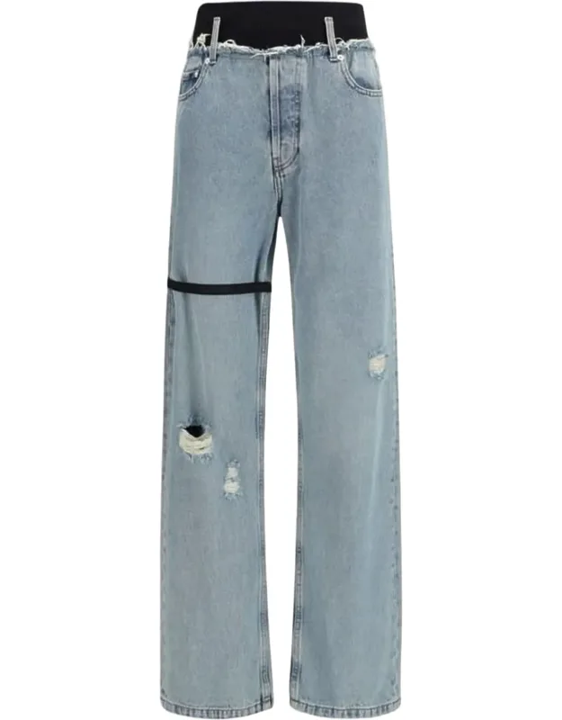High-waisted Wide-leg Cotton Jeans