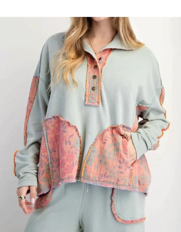 Floral Print Mock Neck Pullover