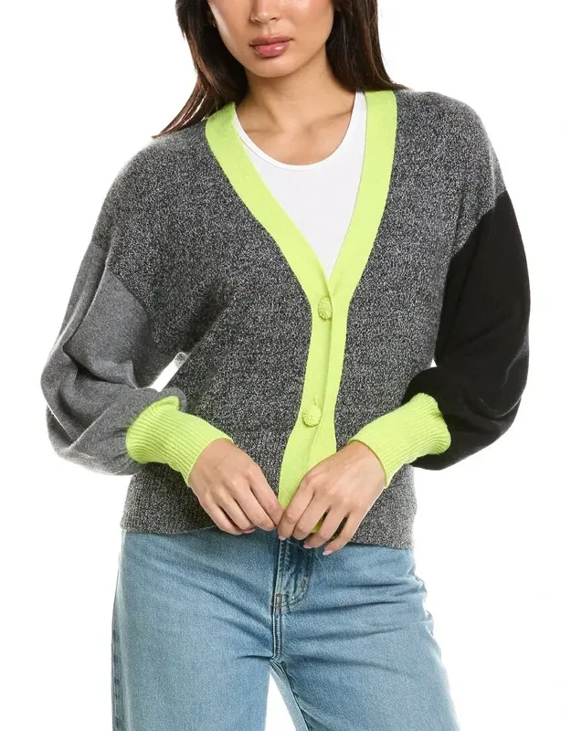 Colorblock Balloon Sleeve Cardigan