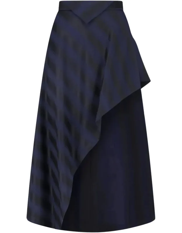 Draped Front Virgin Wool Midi Skirt