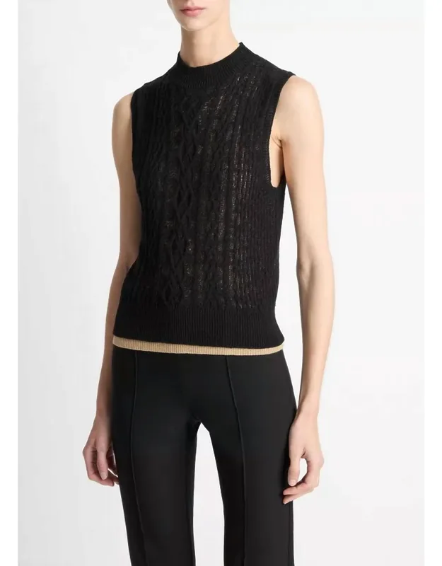Cable Cotton-blend Double-layer Shell Top
