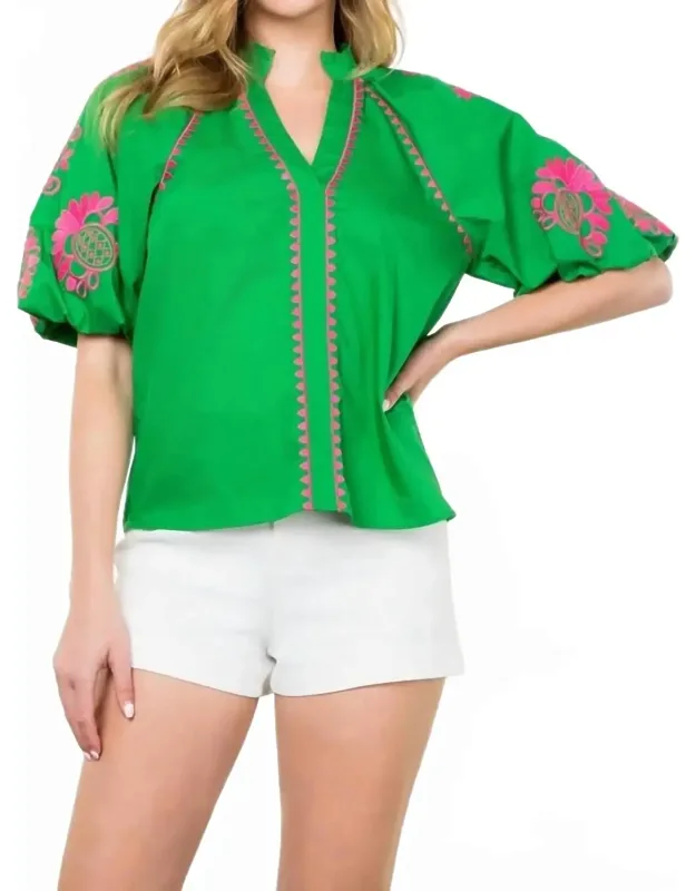 Embroidered Puff Sleeve Top