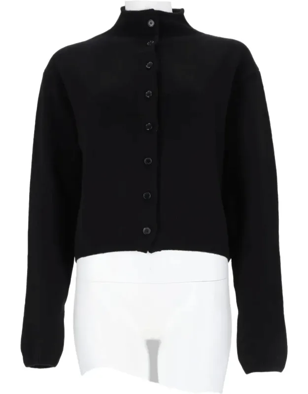 Cropped Cardigan With High Neckline And Ribbed Details