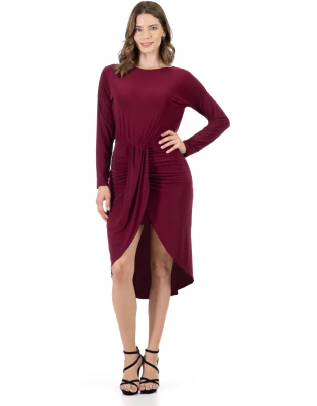 Round Neck Dolman Sleeve Knee Length Draped Tulip Skirt Dress