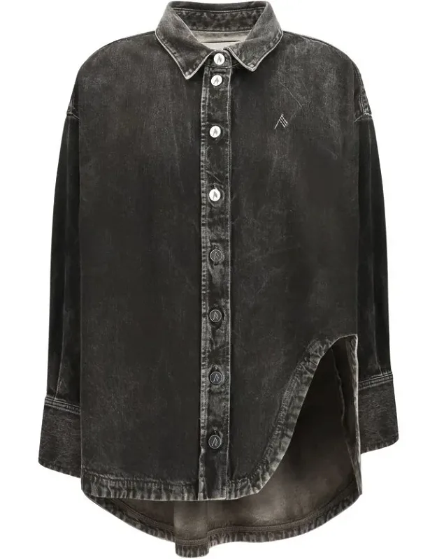 _attico Blue Shirt With Embroidered Detail And Side Slits_