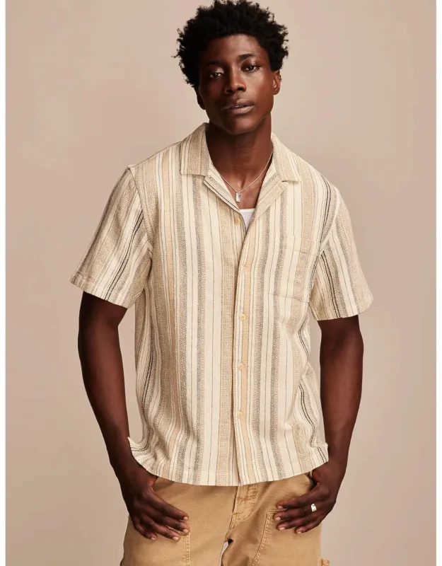 Stripe Short Sleeve Camp Collar Shirt
