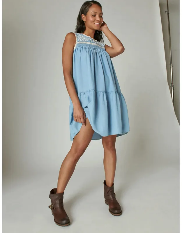 Embroidered Tiered Mini Dress