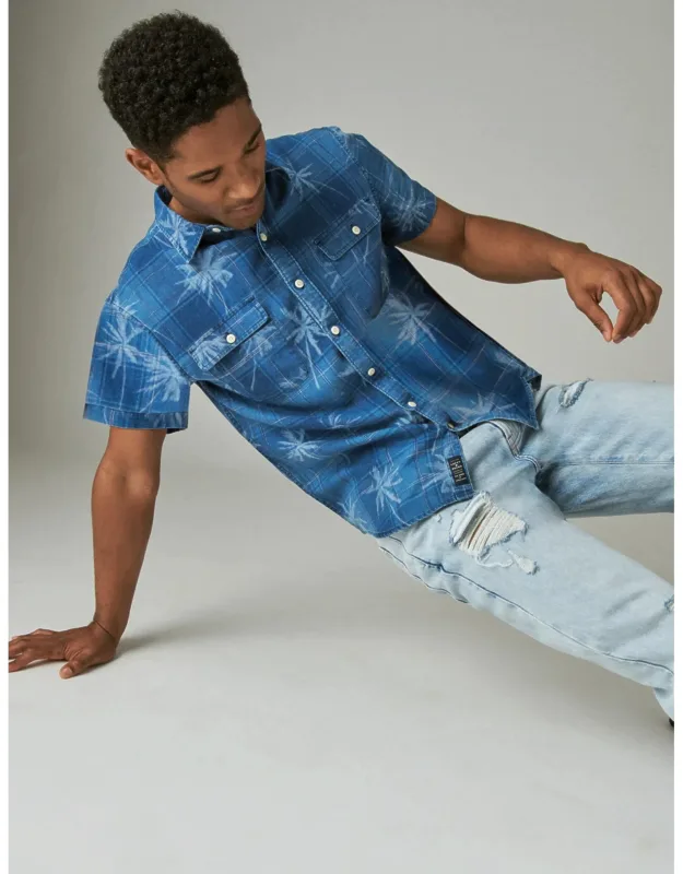 Palm Print Utility Short Sleeve Shirt
