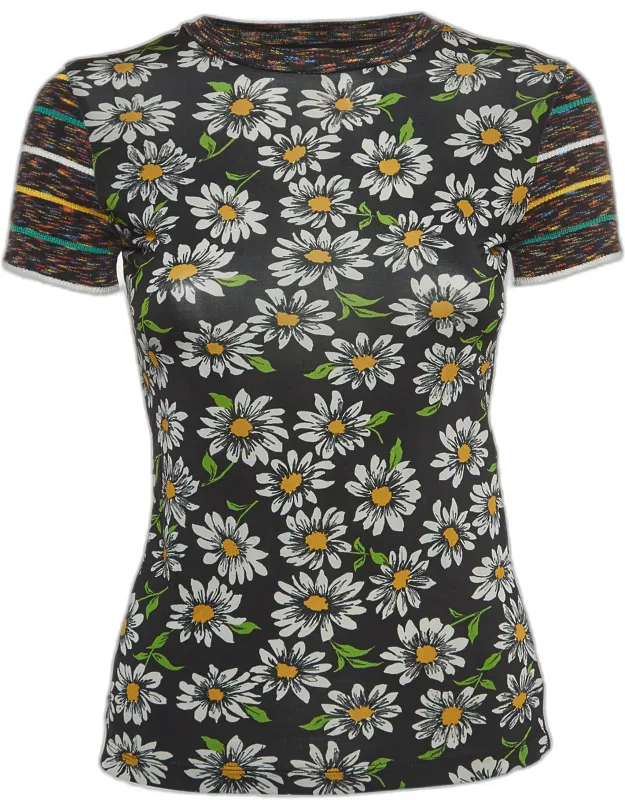 Floral Print Knit Short Sleeve T-shirt