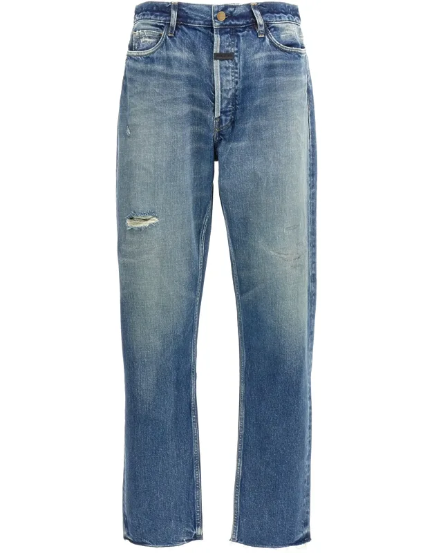 Fear Of God Cotton Straight-leg Jeans With Raw-cut Hem And Leather Logo Patch