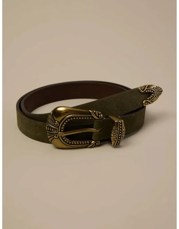 Lucky Brand Western Suede Belt With Gold-tone Details And Bold Touch