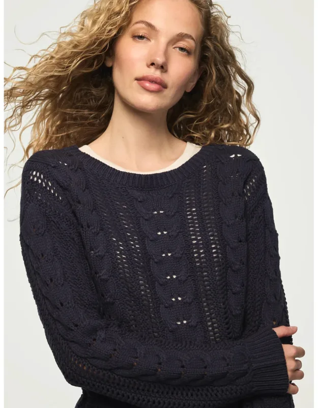 Open Cable Crew Neck Sweater