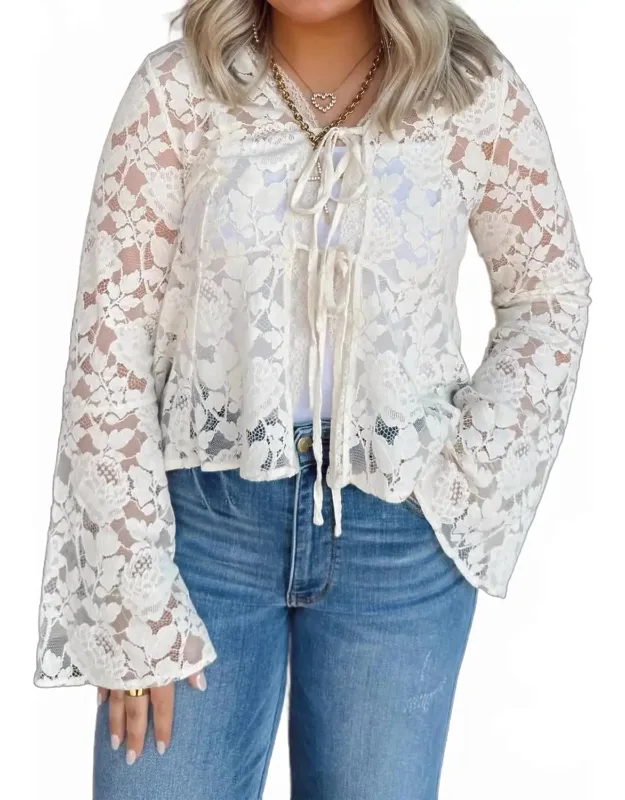 Floral Lace Trumpet Sleeve Blouse