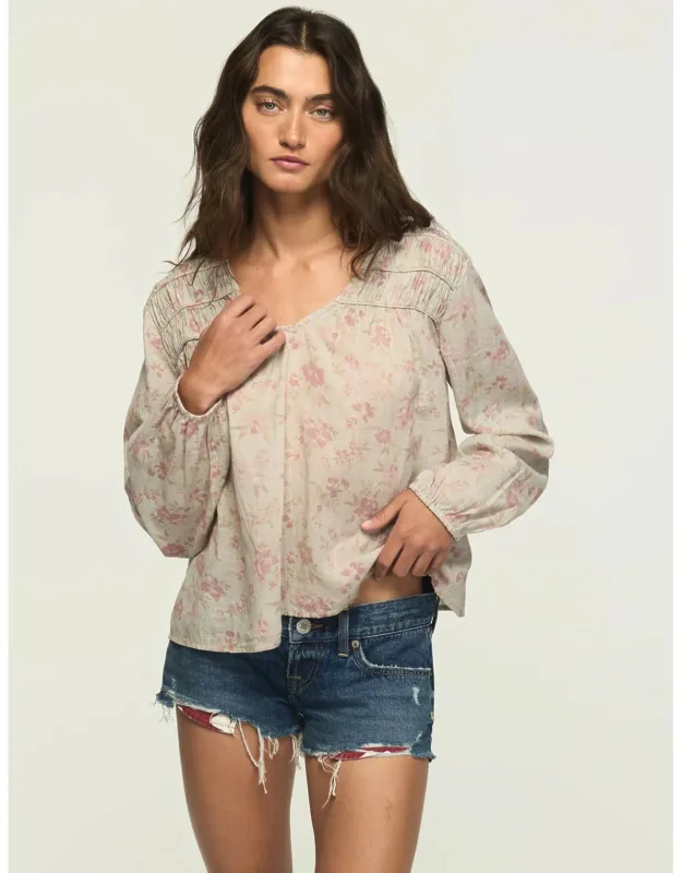 Long Sleeve Ruched Peasant Top
