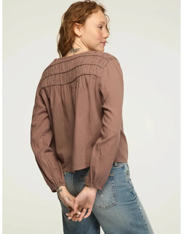 Long Sleeve Ruched Peasant Top