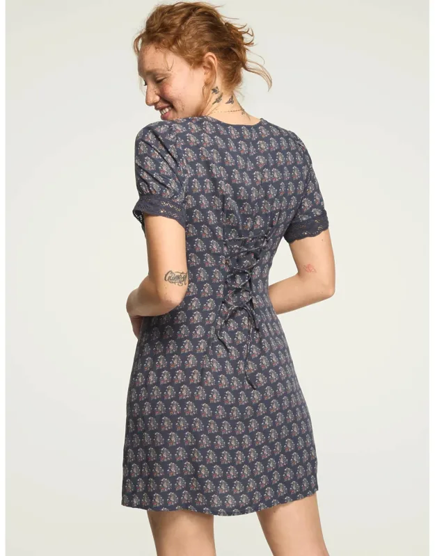 Lace Trimmed Short Sleeve Mini Dress