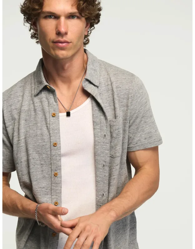 Linen Knit Button Up Shirt