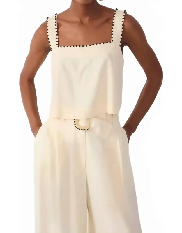 Sleeveless Beading Linen Blouse