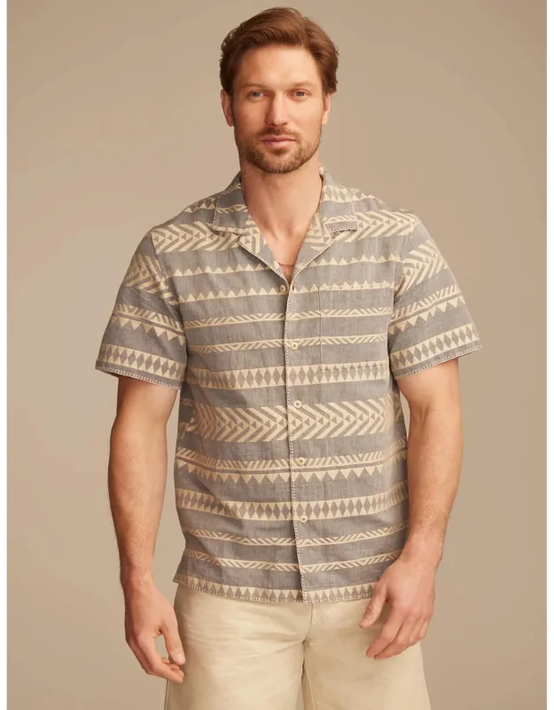 Textured Stripe Camp Collar Short Sleeve Shirt