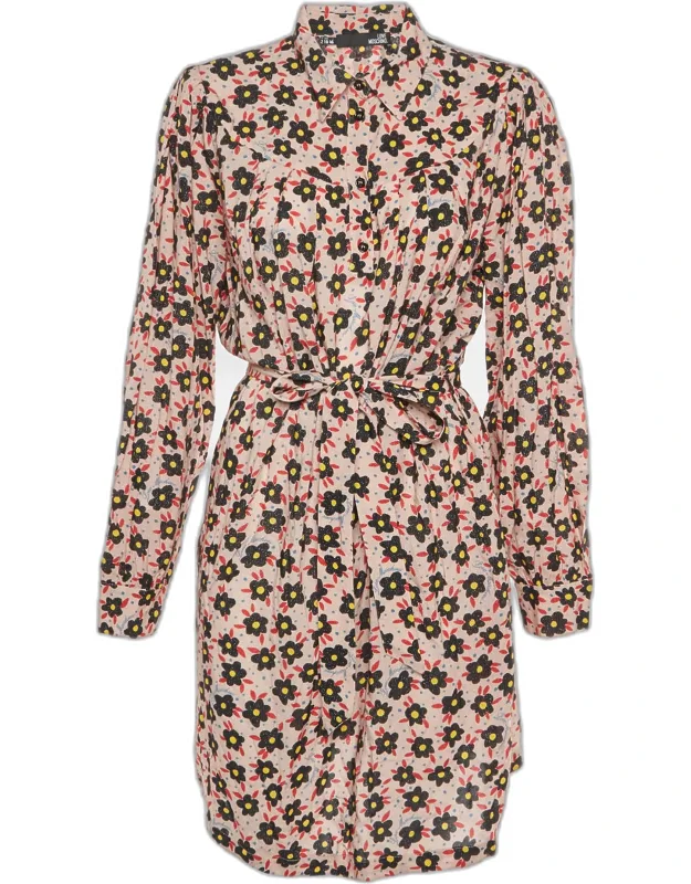 Floral Print Lurex Long Sleeve Mini Dress