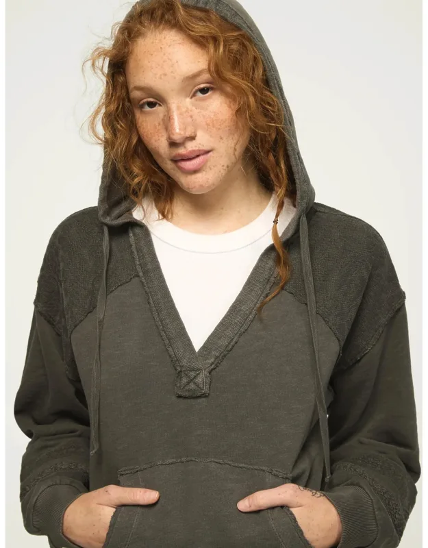Lace Trim Mix Fleece Hoodie