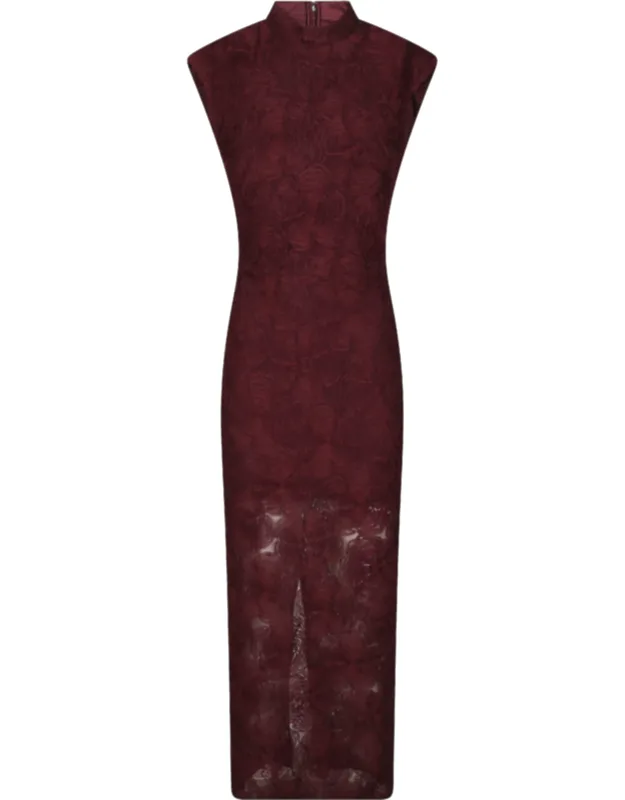Flower Mesh High Neck Maxi Dress