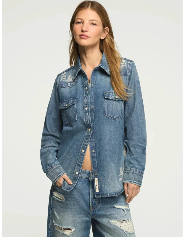 Embroidered Denim Western Shirt