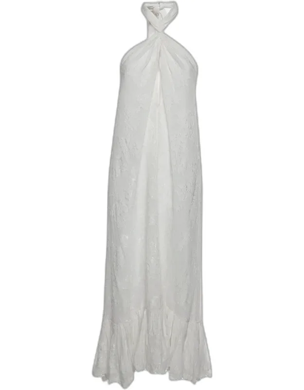 Floral Jacquard Halter Maxi Dress